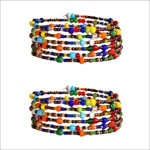 Handmade Beaded Memory Wire Wrap Bracelets Set of 2